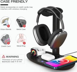 Hoofdtelefoonstandaard met draadloos opladen, gaming hoofdtelefoonstandaard, hoofdtelefoonhouder, hoofdtelefoonhouder met draadloos opladen (zwart) — thumbnail 4