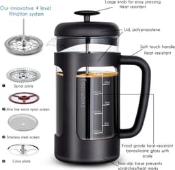 Franse pers 1000ml - Koffie Thee Maker met Hittebestendig borosilicaat Glas — thumbnail 3