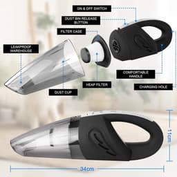 120W Handstofzuiger Voor Auto - Draagbare Stofzuiger met HEPA Filter - USB Oplaadbaar - Nat & Droog Stofzuigers - 5 Accessoires marterverjager auto — thumbnail 4