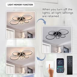 LuxiLamps - 5 Ringen Plafondventilator - Zwart - 6 Snelheden - Dimbaar Met Afstandsbediening en APP - Moderne Cirkel Ventilator Licht — thumbnail 4