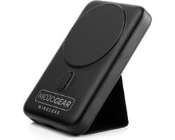 MOJOGEAR Wireless MagSafe powerbank 10.000 mAh - Magnetische en draadloze powerbank voor smartphone/telefoon/smartwatch - Geschikt voor iPhone - Met ingebouwde standaard - Compact broekzak-formaat - Zwart