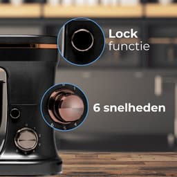 BluMill Keukenmachine - RVS - 6 Snelheden - Keukenmachine met kom - 5 Liter - met Accessoires - 1200W - Zwart / Rosé Goud — thumbnail 4