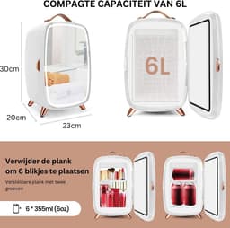 Skincare Fridge 4L - Organizer met Hollywood Spiegel met Verlichting - Make up Koelkast - Beauty Fridge - Wit — thumbnail 3