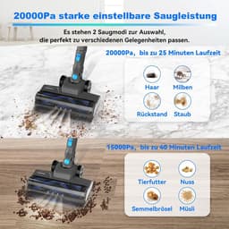 20 KPa-2 snelheden-licht-40 min-6-in-1-draadloze stofzuiger voor dierenharen-tapijten-bank-auto — thumbnail 5