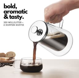 Dubbelwandige Cafetière - French Press - Coffeemaker - Filter Koffie - Borosillicaat Glas - Slow Coffee - 350ml — thumbnail 3
