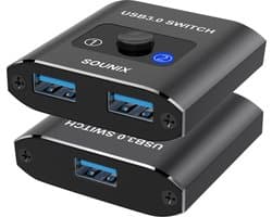 Sounix USB 3.0 Switch - 2 x USB 3.0 poorten - Aluminum - Voor Muis, toetsenbord, printer - 1 Stuk - Zwart