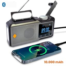 Goliving Noodradio - 17 x 9 x 4 cm - Draagbare Radio - Powerbank Zonneenergie Solar Opwindbaar - Zaklamp Oplaadbaar - Digitale Wekker - Bluetooth - 10000 mAH - 80 dB - Zwart — thumbnail 1
