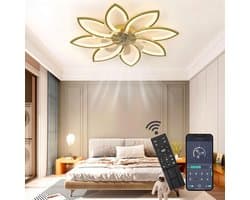 8 Bloem Ventilator Lamp - Moderne Plafondlamp Ventilator - 6 Standen - Goud - Dimbaar - Plafondventilator — afbeelding 1