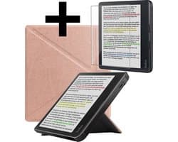 Hoes Geschikt voor Kobo Libra Colour - E-reader Bescherm Hoesje Case Sleep Cover Trifold Met Screenprotector - Hoes Geschikt voor Kobo Libra Colour Hoesje - Rosé Goud