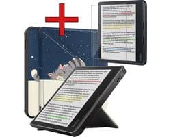 Hoes Geschikt voor Kobo Libra Colour - Met Screenprotector - Luxe E-reader Trifold Case - Bescherm Hoesje Book Cover - Kat
