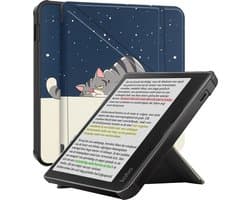 Hoes Geschikt voor Kobo Libra Colour - Luxe E-reader Trifold Case - Bescherm Hoesje Book Cover - Kat