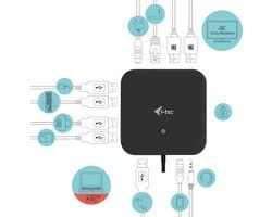 i-Tec - Compact USB-C Docking Station - 2 x Displayport - 5 x USB-A - 1 x USB-C - Ethernet - Audio In/Uit - Kaartlezer - Inclusief 100W oplader - Geschikt voor laptops met Thunderbolt 3/4/5 of USB-C