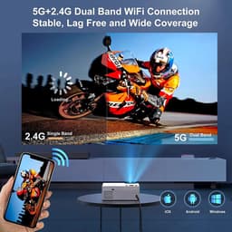 HFL Goods Projector - 1080P En 4K ondersteunt - Uitgerust Met 3D En Android-Compatibiliteit - Ideaal Voor Zowel Binnen Als Buitenfilms - 10.000 Lumen Helderheid - Naadloze Verbinding Via: IOS, WiFi 5G, En HD - Wit met Zwart — thumbnail 2