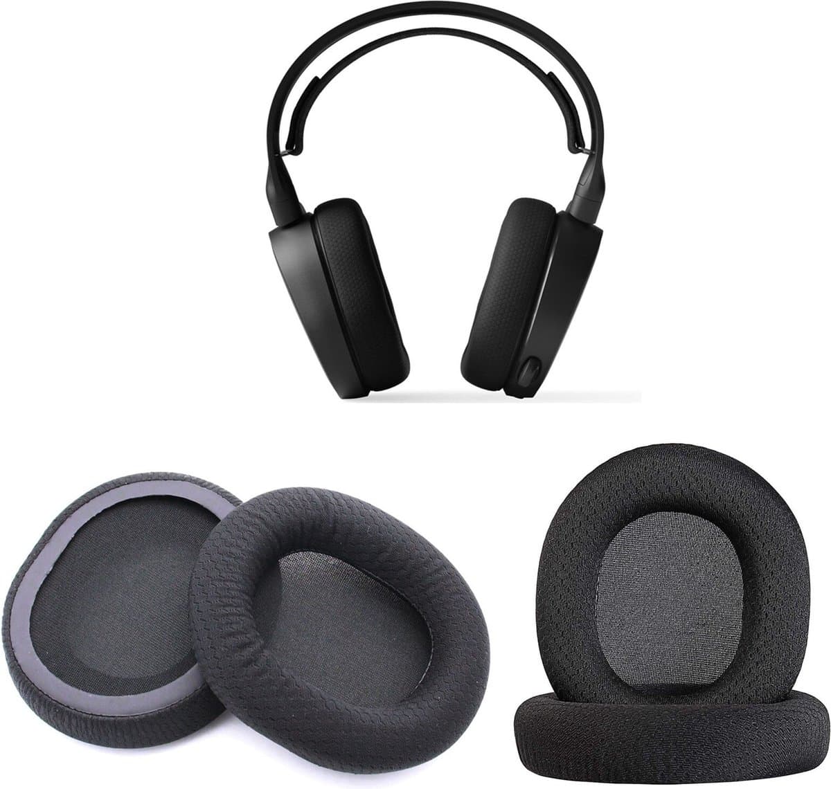 BukkitBow – Set Oorkussens voor Steelseries Artics 1/3/5/7/7X/7P/9/9X/PRO - Koptelefoon Oorkussens / Ear Pads - Memory Foam - Zwart — afbeelding 1