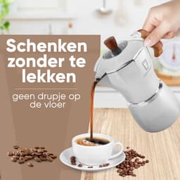 Leonomics Percolator 300 ml 6 Koffiekopjes – Aluminium Moka Pot – Espressomaker met houten handvat en vitrinedeksel — thumbnail 5