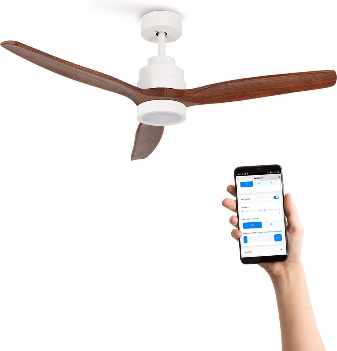 CREATE - Plafondventilator 40W silent Ø132 cm - Met Verlichting drie temperaturen - Met Wifi - Met Afstandsbediening - 6 Snelheden - Timer - Zomer/Winter functie - Wit - WIND STYLANCE — afbeelding 1