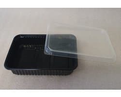 PP Magnetron Bakjes / Microgolfoven rechthoekig. 500 ml. met deksel. zwart per 100 stuks