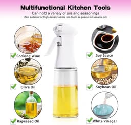 Rolin Roly Olie Sproeier Dispenser Olijfolie Fles Sprayer, Roze Borstel Witte Azijn Olijfolie Glazen Fles 200ml Keuken Gadgets voor Air Fryer Koken Salade Bakken BBQ (Wit) — thumbnail 5