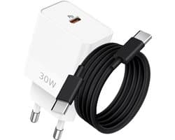 Razendsnelle USB-C Power Adapter met Nylon USB-C Oplaadkabel 2 Meter - Super Fast en Quick Charge 4.0 - Voor GSM, Tablet, Laptop, Telefoon