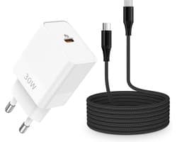 Razendsnelle USB-C Power Adapter met Nylon USB-C Oplaadkabel 3 Meter - Super Fast en Quick Charge 4.0 - Voor GSM, Tablet, Laptop, Telefoon