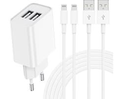 Phreeze USB Stekker met 2 Poorten + 2x USB naar 8-PIN Kabel - 2 Meter - Opladerkabel - Adapter - Geschikt voor oudere iPhone, iPad modellen