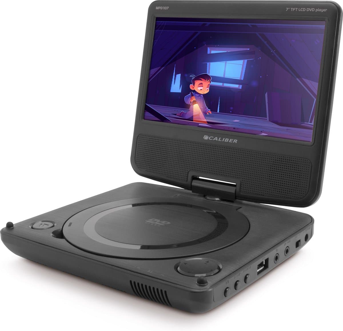 Caliber Draagbare DVD Speler Auto - 7 Inch - Draagbare DVD Speler - Inclusief hoofdsteun houder - Draaibaar Scherm met USB en Accu - Zwart (MPD107) — afbeelding 1
