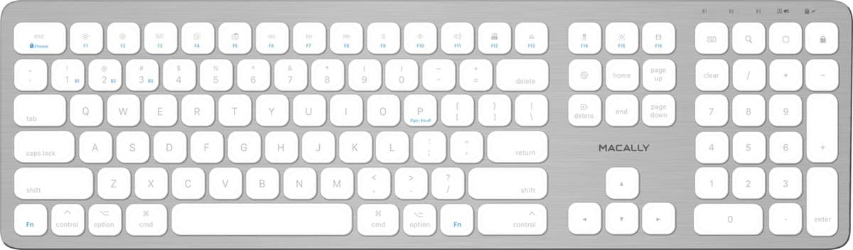 Macally BTWKEYMB dun draadloos bluetooth-toetsenbord voor Apple Mac, iPad en iPhone - U.S. English (QWERTY) - Wit/Zilverkleurig — afbeelding 1