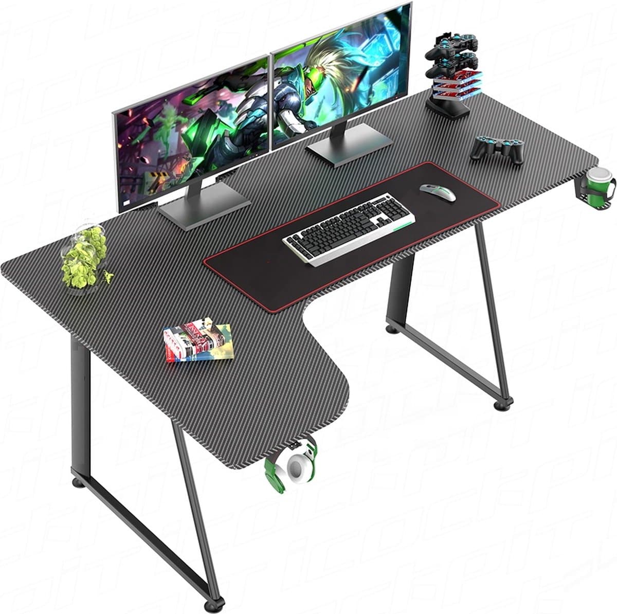 VDD Gaming - Bureau - Hoekbureau Gaming - Hoekbureau - Game Bureau - Gaming desk - Computertafel - Gamebureau - Carbon - Zwart - 160 x 60 x 75cm — afbeelding 1