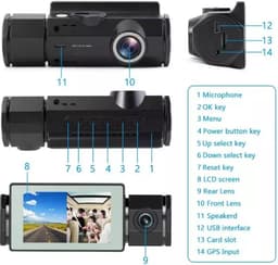 TechU™ Dashcam Voor en Achter Camera – M18 Zwart – Dashboardcamera – Full HD 1080P – GPS Radar Detector – 140° Wijdhoeklens – Nachtvisie – Loop recording – Bewegingssensor – G-sensor – Parkeermodus – Incl. Achteruitrijcamera - Kerst & Kerstcadeau — thumbnail 3