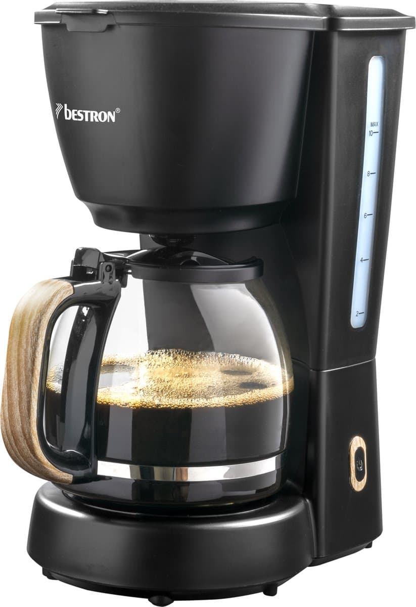 Bestron Koffiezetapparaat filterkoffie 1000W - ACM900BW - 1,5L, 10 koppen - Glazen kan - Zwart/hout - 5 jaar garantie — afbeelding 1