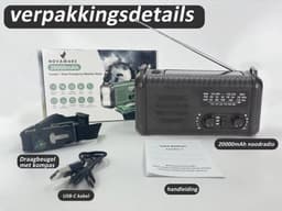 NovaWare NoodRadio Solar Opwindbaar - FM/AM - Powerbank Zonneenergie met 20.000mAh - Noodpakket - Draagbare Radio op batterijen – Zwart — thumbnail 5