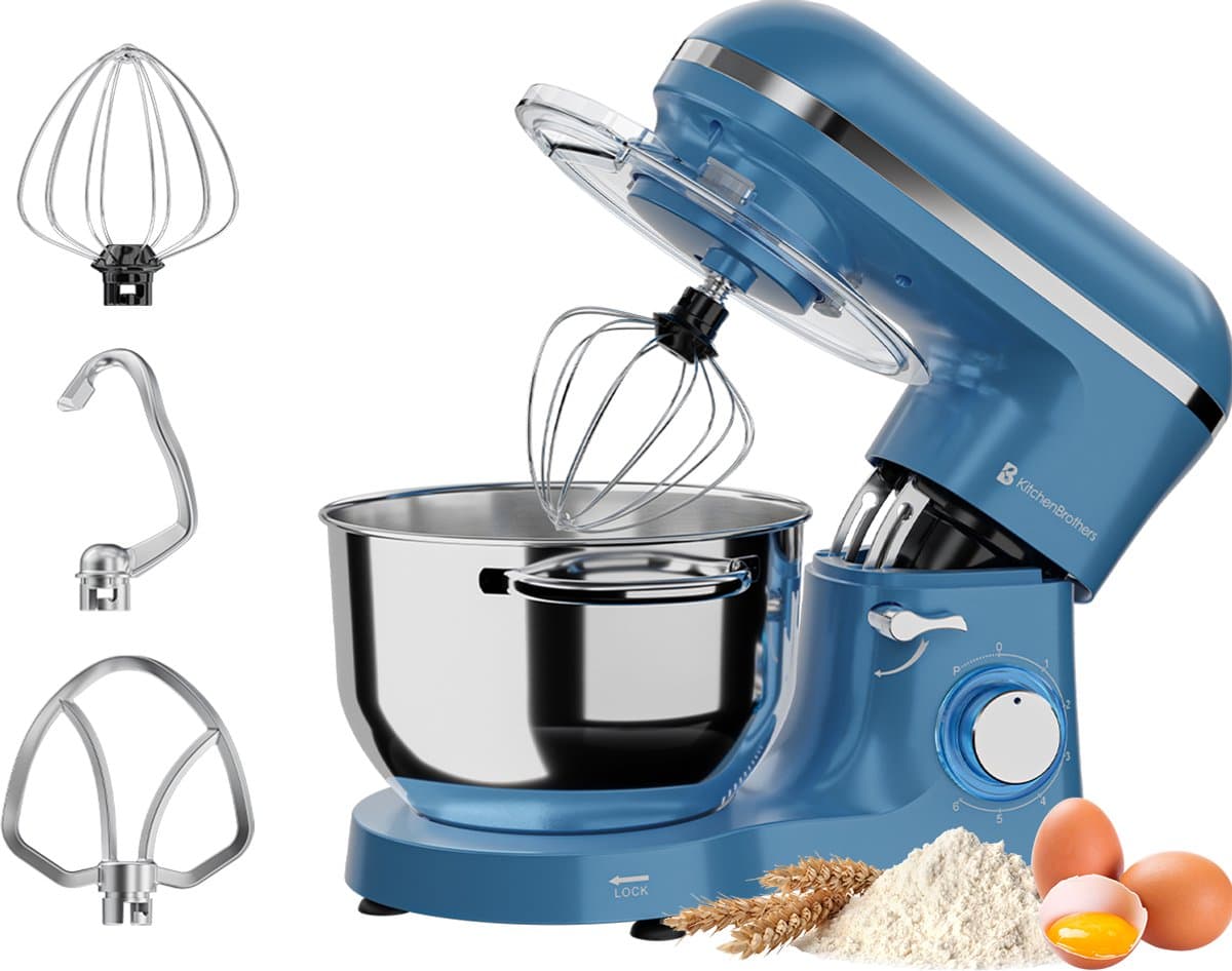 KitchenBrothers 2000W Keukenmachine - Keukenrobot - 6,2L - Mixer met Mengkom - Keukenmixer - Pastel Blauw — afbeelding 1