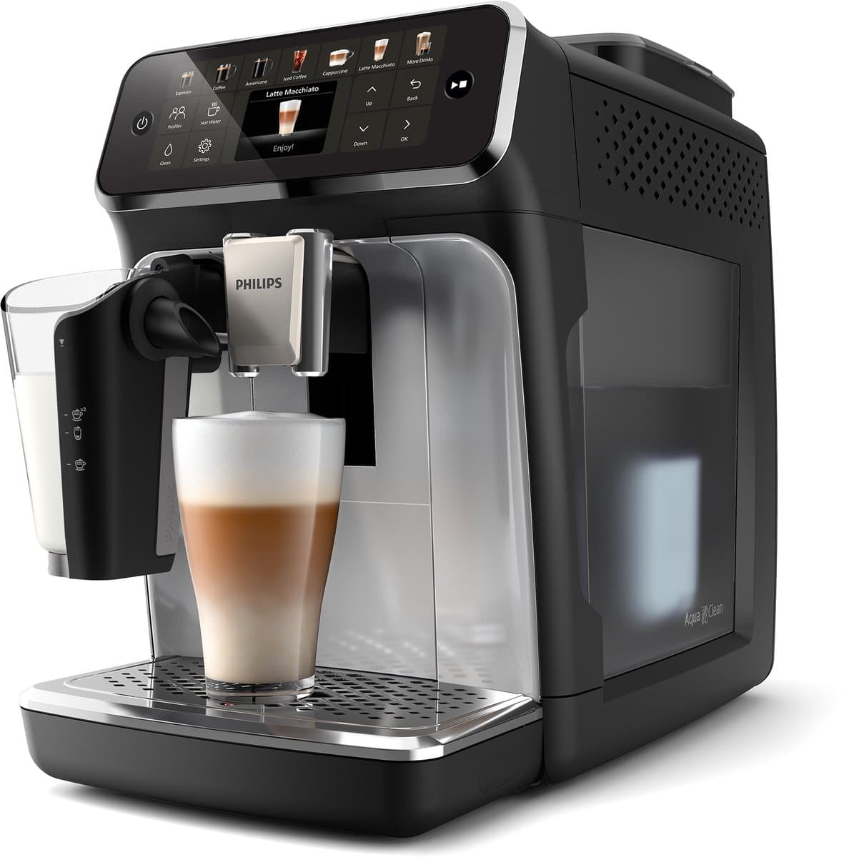 Philips 4400 Series - Espressomachine - 12 Warme & Koude Dranken - LatteGo Melksysteem - 40% Stiller - QuickStart - AquaClean Filter - Volautomatisch - Zwart & Zilver - Koffiemachine met bonen - EP4446/70 — afbeelding 1
