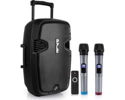 Pyle Bluetooth Luidsprekersysteem - Karaoke Draagbaar PA Luidspreker - 1000W - Draagbare Bluetooth Speaker met Wielen - Outdoor Speaker met Oplaadbare Batterij - 2 Microfoons - Afstandsbediening