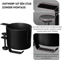 StayPowered 2-in-1 Hoofdtelefoon & Bekerhouder - Houd Je Bureau Georganiseerd - Eenvoudige Installatie - Antislip Design - Zwart - Levering Sneller dan Aangegeven! — thumbnail 3