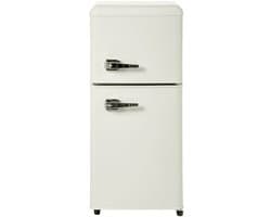 Merax Retro Mini Koelkast met Vriesvak - 60L - Dubbele Deur - 88.8 cm Hoog - Energieklasse E - LED-Verlichting - Creme Wit