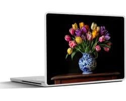 Laptop sticker - 13.3 inch - Tulpen - Kleuren - Hout - Vaas - 31x22,5cm - Laptopstickers - Laptop skin - Cover