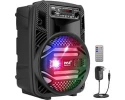Pyle Speaker, Draagbare Bluetooth Luidspreker, Oplaadbare PA Systeem, 300W, Microfooningang, Radio, USB, MP3, Inclusief Afstandsbediening en Stroomadapter, Met DJ-Lichten, Zwart
