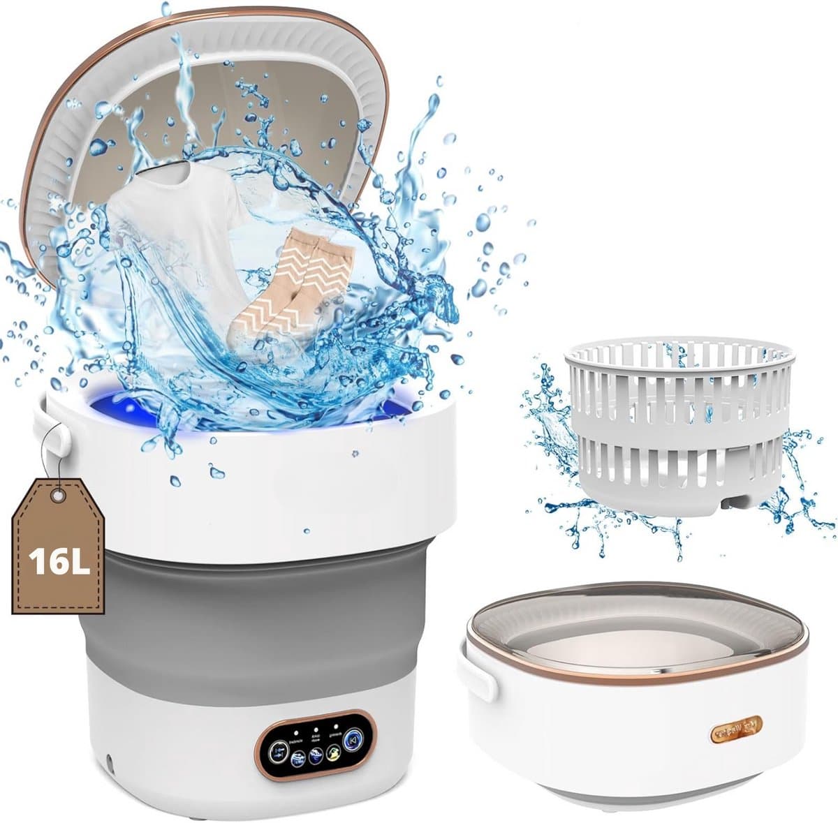 Mini Wasmachine - 16L - 2.3kg - 2-in-1 - Centrifuge - Energiezuinig - Voor Camping & Reizen - Lichtgewicht & Praktisch - Duurzaam & Handzaam - Compact & Stijlvol - Efficiënt & Snel - Makkelijk te Reinigen — afbeelding 1