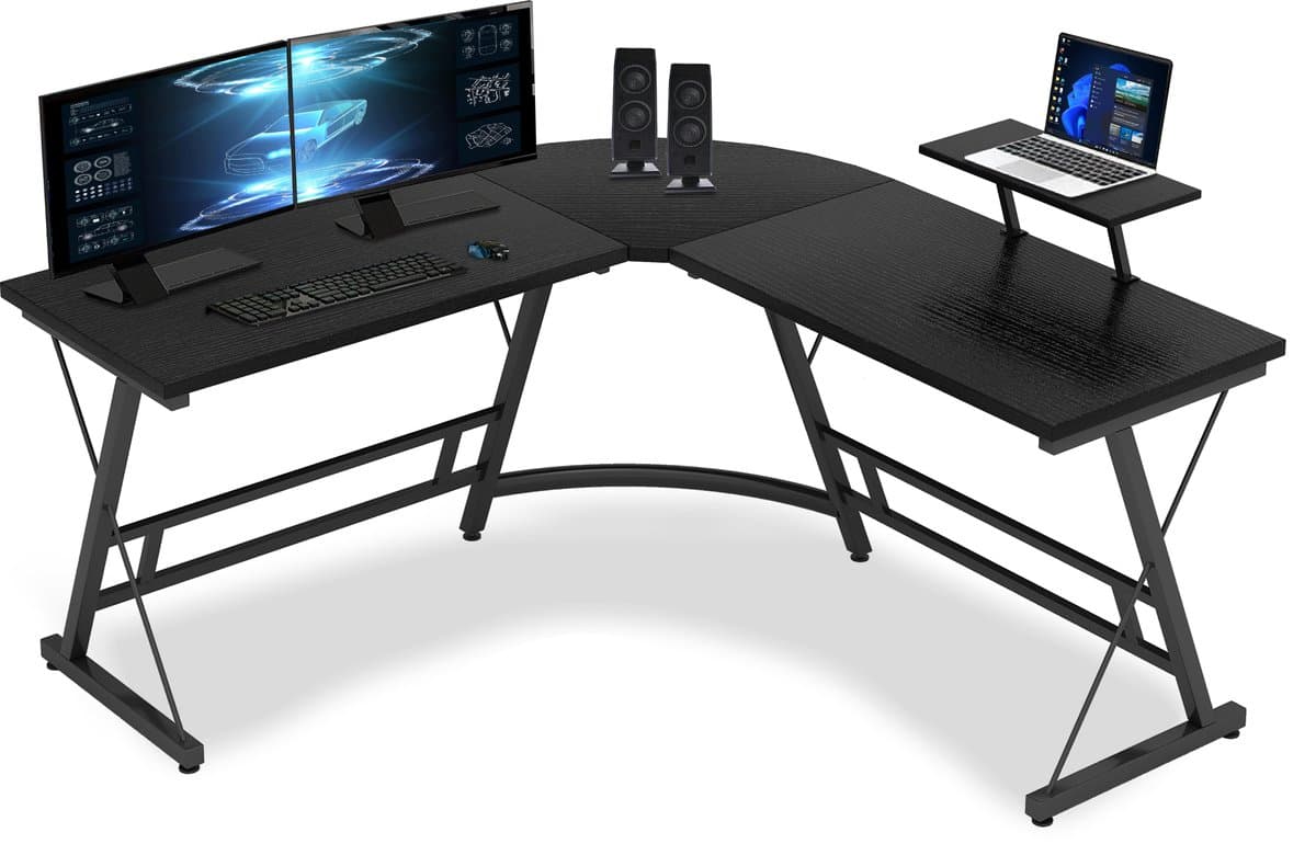 Bayt Hoekbureau - Bureau - Game Bureau - Gaming bureau - L vormig bureau - Computertafel - Zwart - 129 x 129 x 74 cm — afbeelding 1