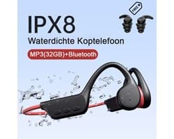 Bone Conduction Headphone - IPX8 Waterdicht - 32GB Geheugen - Open-Ear Draadloze Koptelefoon met Microfoon - Sport & Zwemmen - Gratis zwem oordoppen