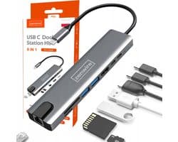 Zenwire - USB C Hub 3.0 - 8 Poorten - USB Splitter met Ethernet - USB C naar HDMI 4K - USB Hub 3.0 - Micro SD Card Reader - Docking Station Laptop - HDMI 4K - compatibel: Windows 11,10,8,7 Apple Mac OS Linux Android Ipad Pro Macbook Pro Air M1 M2 M3