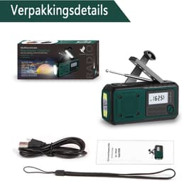NovaWare® Noodradio Solar Opwindbaar 4400mAh Powerbank – Draagbare Radio FM/AM – Zonne-energie & Handslinger – Zaklamp SOS Alarm – Noodpakket Radio op Batterijen – Outdoor Survival Camping Emergency Radio – Groen — thumbnail 5