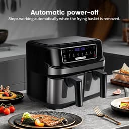 Mygroot - Hete luchtfriteuse - Dubbele kamer 9 liter - XXL-luchtfriteuse - 2 onafhankelijke lades van 4,5 liter - 8 automatische programma's met LED-touchscreen — thumbnail 5