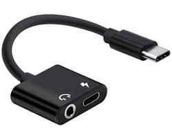 USB-C (type-c) Male naar 3.5MM jack AUX Female + USB-C female - koptelefoon speaker headset adapter kabel - geschikt voor o.a. telefoon en laptop - zwart