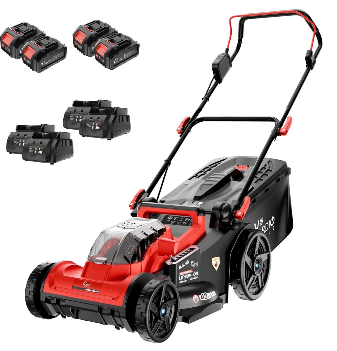 YARDIO Tools® - Grasmaaier Elektrisch - Grasmaaier Accu - Handmaaier - 430mm maaibreedte -42v incl. 4x 4.0a Accu en Snellader - tot 300m2 - Lawnmaster 430 PRO - LawnMaster430-4x-4.0aBAT — afbeelding 1