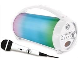 iParty Draagbare Bluetooth-luidspreker met microfoon Stereo lichteffecten draadloos karaoke FM-radio USB SD-kaart oplaadbare batterij wit BTP585Z