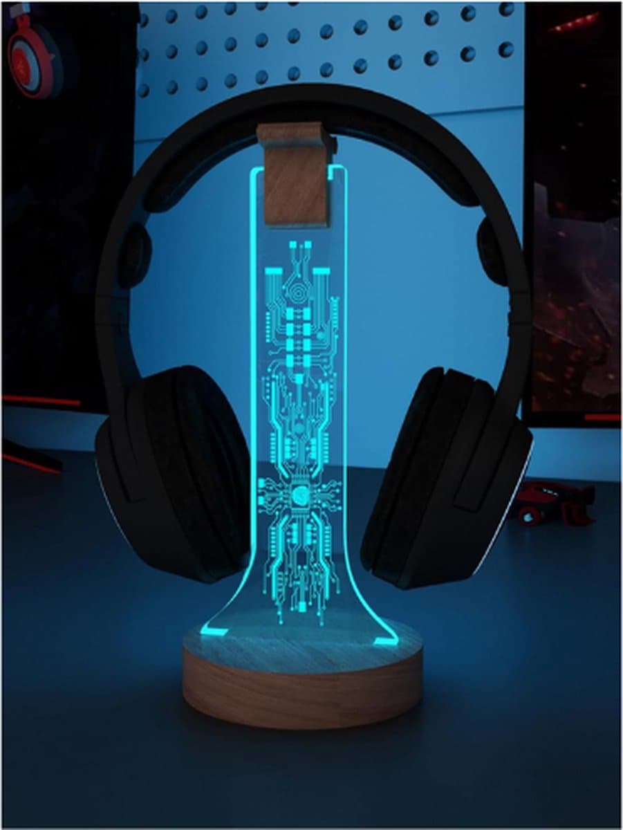 Oplichtende Hoofdtelefoon Stand - Gaming Headset Houten Houder - RGB Met 16 Kleur Lichten - Voor Bureau & Game Room Decor — afbeelding 1