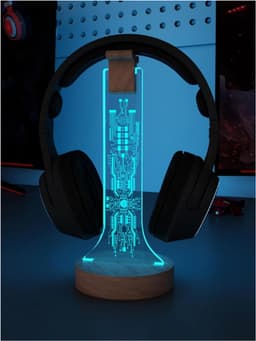 Oplichtende Hoofdtelefoon Stand - Gaming Headset Houten Houder - RGB Met 16 Kleur Lichten - Voor Bureau & Game Room Decor — thumbnail 1