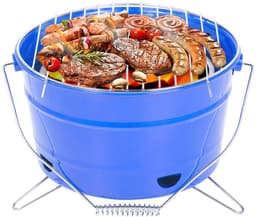 Uten Emmer mini bbq houtskool - Barbecue houtskool - Houtskoolbarbecues - Camping barbecues- Barbeque - Grilloppervlak (L x B) 27.5 x 27.5 cm - Blauw — thumbnail 1